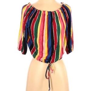 Free Kisses XL multicolored striped ballon sleeved tie top